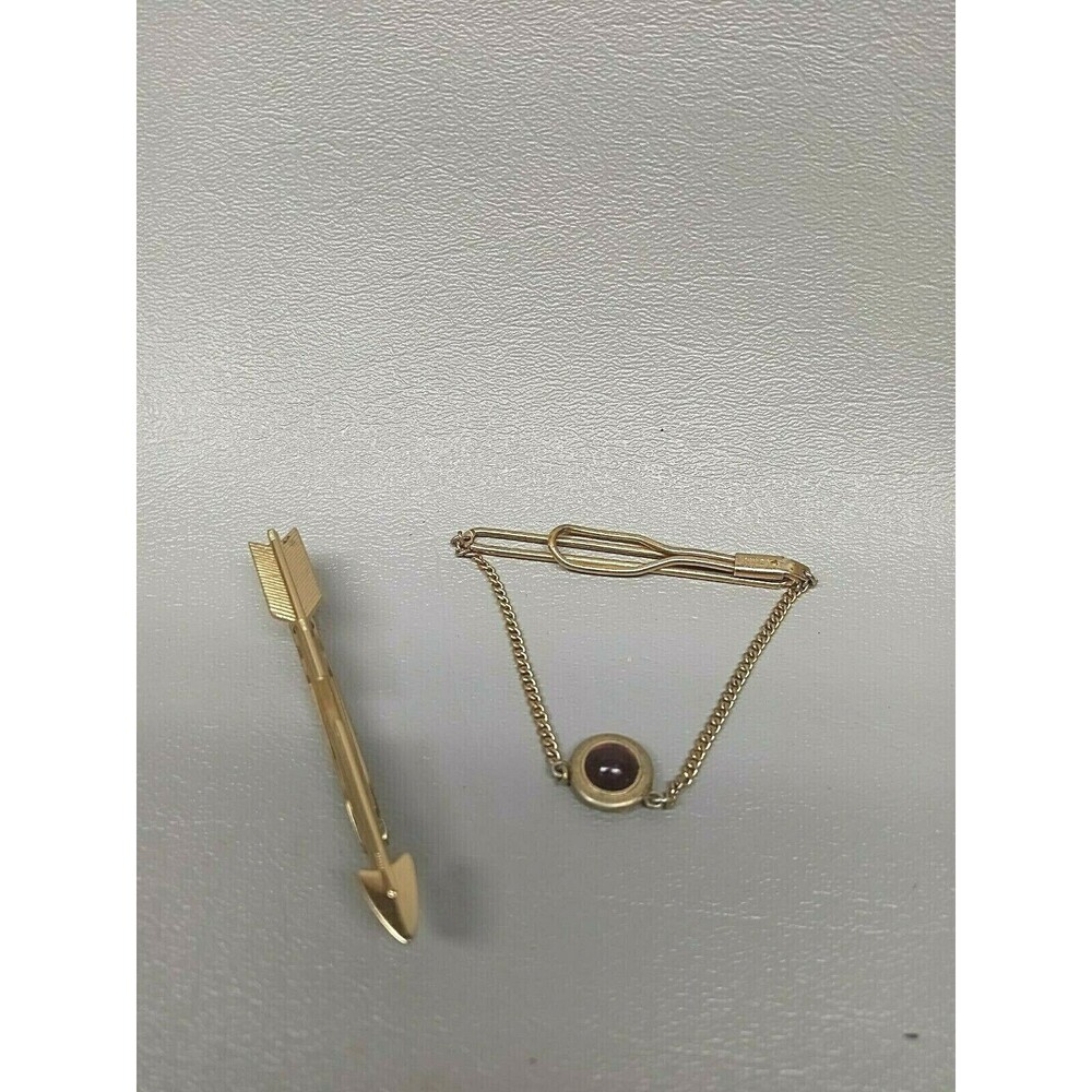 1 Hickok USA and 1 Swank Tie Clip or Tack Gold Tone red stone Charm
